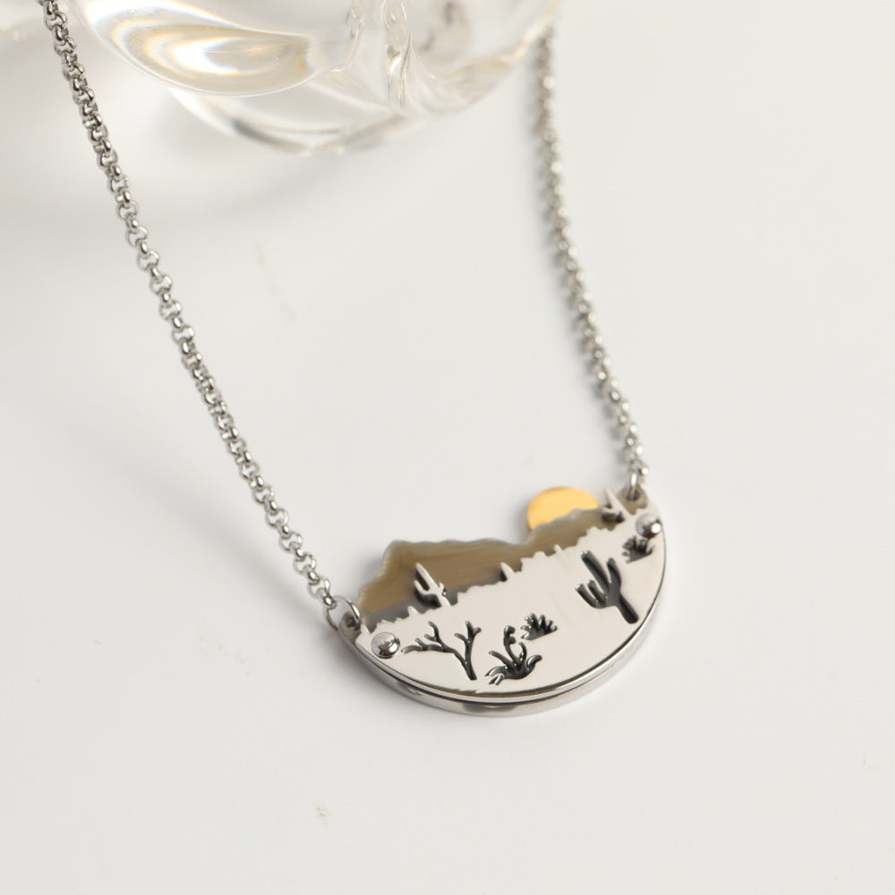 Venta al por mayor Sunset Mountains colgante collar de acero inoxidable